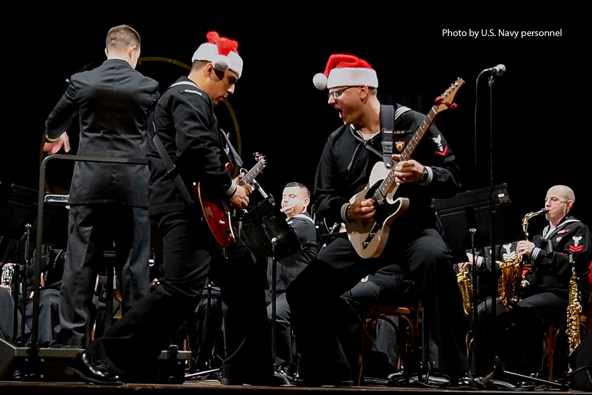 Naples, Italy, Dec. 15, 2019 -  Sailors with the U.S. Naval Forces Europe Band perform during the holiday concert at Naval Support Activity in Naples Italy