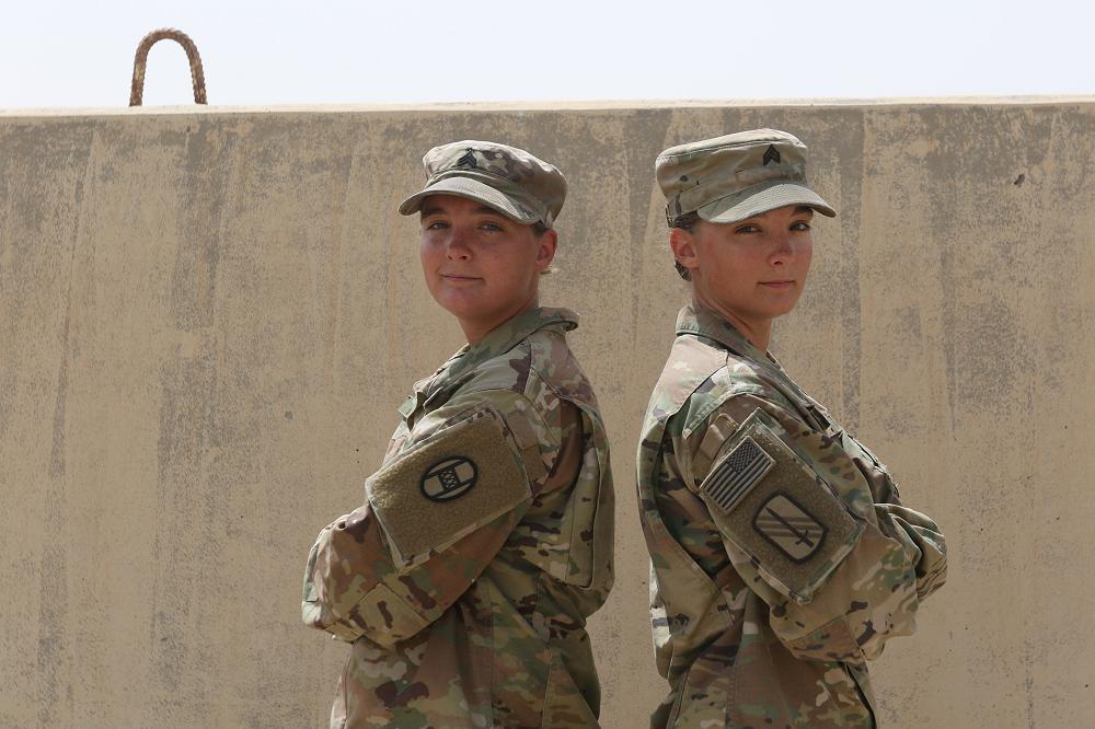 U.S. Army Sgt. Kaela Henasey and Sgt. Karissa Henasey deployed in the Central Command area of responsibility, April 10, 2020. The twin Soldiers are on their second deployment with the 30th Armored Brigade Combat Team, North Carolina National Guard. (Photo by Capt. Regina Corbin)